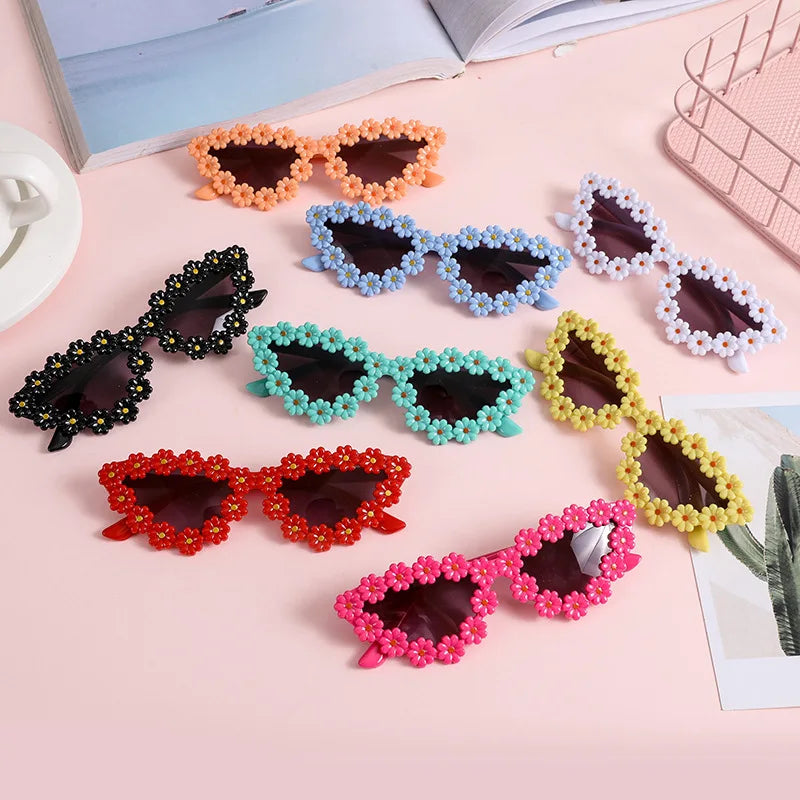 Daisy Flower Covered Cat Eye Anti-reflective UV400 Kids Sunglasses