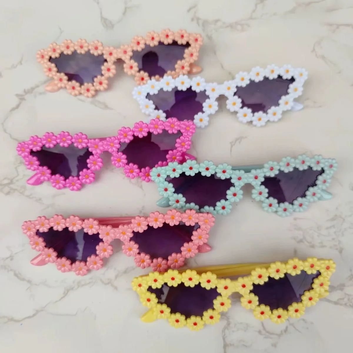 Daisy Flower Covered Cat Eye Anti-reflective UV400 Kids Sunglasses