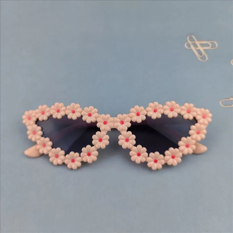 Daisy Flower Covered Cat Eye Anti-reflective UV400 Kids Sunglasses