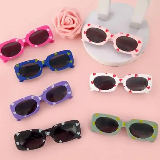 Kids Rectangular Heart Print Sunglasses Years Sun Protection UV400