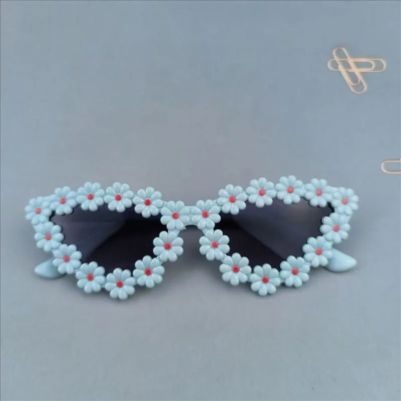 Daisy Flower Covered Cat Eye Anti-reflective UV400 Kids Sunglasses